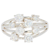 White Moissanite sterling silver ring with sparkling gemstone accents for elegant style.